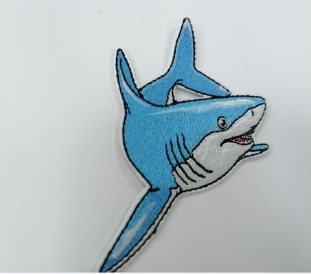 Embroidery Clothes Shark Labels Heat Transfer Patches Washable Customized