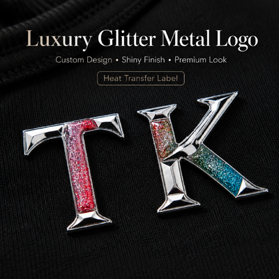 3D METALIC GLITTER LOGO TRANSFERÇÃO DE CALOR etiquetas para vestuário e desporto