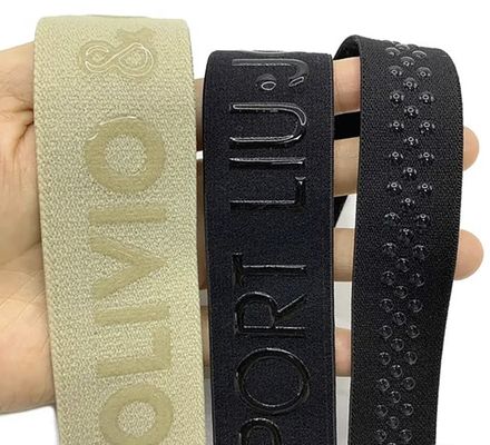 Logotipo 3D personalizado Faixa elástica Gloss Matte Silicone Polyester Webbing para acessórios de vestuário