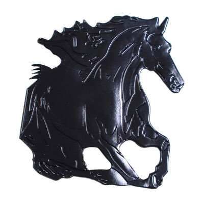Etiqueta de Transferência de Calor de Cavalo Correndo Preto em TPU – Patch de Tensão Embutido 3D para Marca de Vestuário e Bolsas
