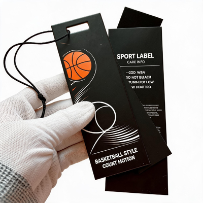 Tags de pendurar de roupas feitas com cartão de arte de ambos os lados e cordão de algodão de 3 mm Ideal para sacolas de vestuário e bagagem com impressão digital de logotipo CMYK