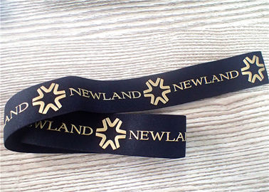seda preta da faixa elástica do jacquard de 30MM - tela impressa com logotipo dourado lustroso do silicone