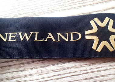 seda preta da faixa elástica do jacquard de 30MM - tela impressa com logotipo dourado lustroso do silicone