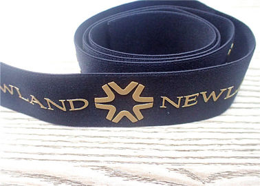 seda preta da faixa elástica do jacquard de 30MM - tela impressa com logotipo dourado lustroso do silicone