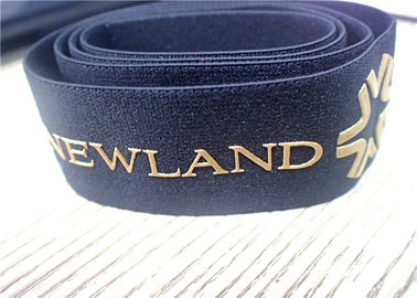 seda preta da faixa elástica do jacquard de 30MM - tela impressa com logotipo dourado lustroso do silicone