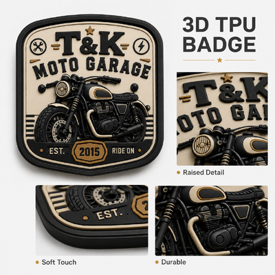 Etiquetas de Transferência de Calor em PVC Estilo Motocicleta Personalizada para Roupas com Logo em Relevo 3D para Jaquetas, Streetwear, Workwear, Chapéus, Bolsas e Identificação de Marca de Garagem
