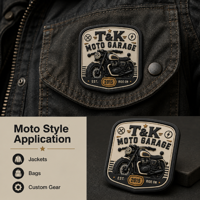 Etiquetas de Transferência de Calor em PVC Estilo Motocicleta Personalizada para Roupas com Logo em Relevo 3D para Jaquetas, Streetwear, Workwear, Chapéus, Bolsas e Identificação de Marca de Garagem