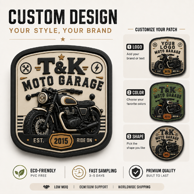 Etiquetas de Transferência de Calor em PVC Estilo Motocicleta Personalizada para Roupas com Logo em Relevo 3D para Jaquetas, Streetwear, Workwear, Chapéus, Bolsas e Identificação de Marca de Garagem
