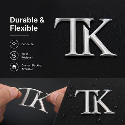 Etiquetas personalizadas com logo em relevo 3D metálico pérola para vestuário e sportswear