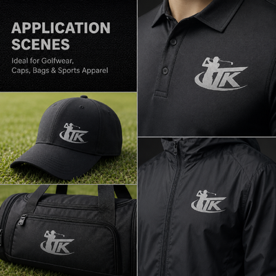 Etiquetas de transferência de calor metálica personalizadas Transferência de logotipo de golfe para roupas esportivas Vestuário de rua Camisas de pólo Jaquetas OEM ODM Eco Amigável Personalizado