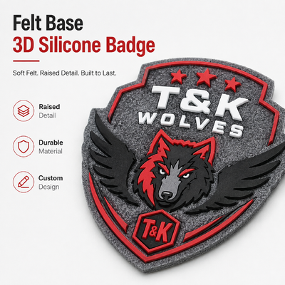Felt Base 3D emblema de silicone personalizado logotipo levantado costura em durável Patch de equipe personalizado feito OEM fábrica direta