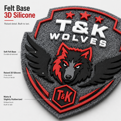 Felt Base 3D emblema de silicone personalizado logotipo levantado costura em durável Patch de equipe personalizado feito OEM fábrica direta