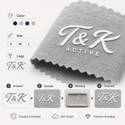 Etiquetas de roupas de transferência de calor de silicone de efeito 3D personalizado resistentes a lavagem até 40 lavagens com desenhos personalizados