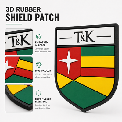 Emblema de PVC de borracha 3D personalizado com logotipo elevado e rótulo de impressão em tela ecológica para roupas e bolsas