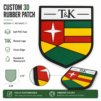 Emblema de PVC de borracha 3D personalizado com logotipo elevado e rótulo de impressão em tela ecológica para roupas e bolsas