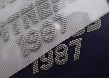 Efeito tridimensional de superfície levantado do logotipo da transferência térmica da prata do flash da sarja