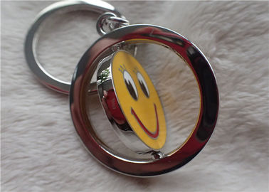 Presentes relativos à promoção personalizados da cor porta-chaves de prata com a cara amarela de sorriso Rotatable