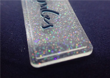 Crachá inteiramente transparente personalizado do PVC com pó colorido para o vestuário
