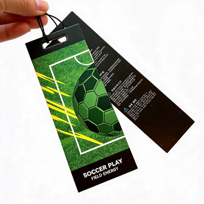 Tags de pendurar de roupas feitas com cartão de arte de ambos os lados e cordão de algodão de 3 mm Ideal para sacolas de vestuário e bagagem com impressão digital de logotipo CMYK