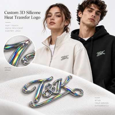 Logotipos de Transferência de Calor de Silicone 3D Holográficos | Etiquetas Personalizadas para Roupas