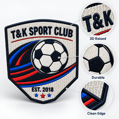 Patches de Futebol 3D Personalizados em Tecido com Logo em Relevo para Clubes e Uniformes Esportivos