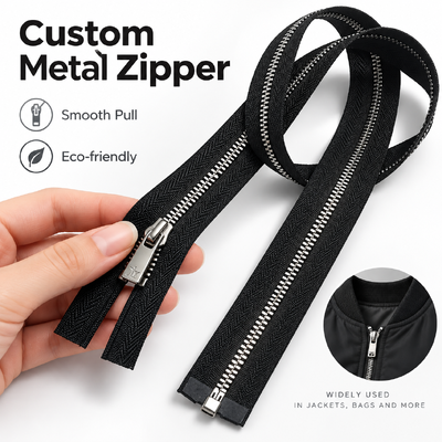 Zíperes de Metal Personalizados com Trava Automática e Puxadores com Logo para Jaquetas, Bolsas e Acessórios de Vestuário