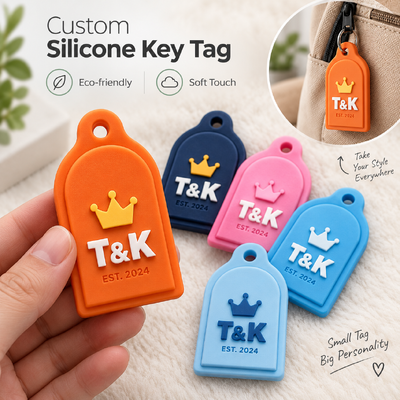 Etiquetas de chave de silicone personalizadas com logotipo 3D e cor personalizada em tamanho de 50 * 30mm para chaveiros promocionais