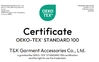 CHINA T&amp;K Garment Accessories Co.,Ltd Certificações